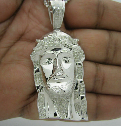 Jesus Head Pendant - .65 Natural Diamond 925 Silver