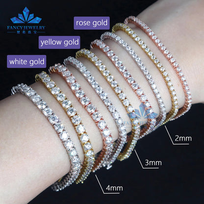 High-End Mossanite Fine Jewelry Vintage Cuban Link Tennis Bracelet 2Mm-4Mm S925 Sterling Silver Gold Plated D VVS Gift