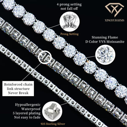 Custom Men Women 2-6Mm 925 Sterling Silver Ice Out Gra Certified Vvs Diamond Mossanite Moissanite Tennis Jewelry Chain Necklace