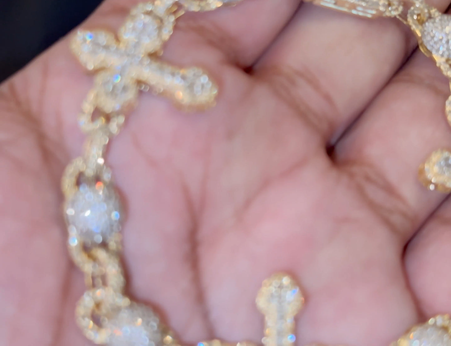 10K YELLOW GOLD 6 CARAT REAL DIAMOND 8 INCHES CROSS BRACELET