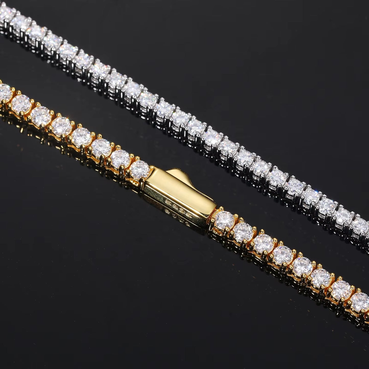 2Mm 3Mm 4Mm 5Mm S925 Solid Sterling Silver Chain White Gold Iced Out VVS Diamond Bracelet Tennis Moissanite Necklace