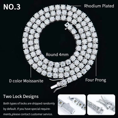 Custom Men Women 2-6Mm 925 Sterling Silver Ice Out Gra Certified Vvs Diamond Mossanite Moissanite Tennis Jewelry Chain Necklace