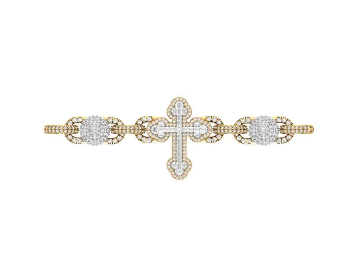 10K YELLOW GOLD 6 CARAT REAL DIAMOND 8 INCHES CROSS BRACELET