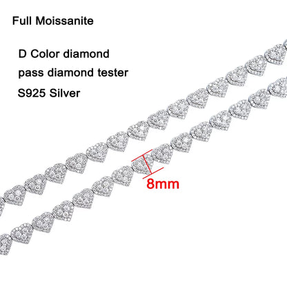 Full Heart Moissanite Bracelets for Women D Color Sparkling Diamond S925 Sterling Silver 18K White Gold Plated Wedding Jewelry