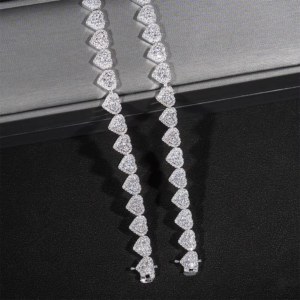 Full Heart Moissanite Bracelets for Women D Color Sparkling Diamond S925 Sterling Silver 18K White Gold Plated Wedding Jewelry