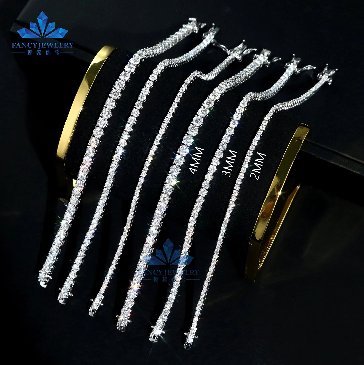 High-End Mossanite Fine Jewelry Vintage Cuban Link Tennis Bracelet 2Mm-4Mm S925 Sterling Silver Gold Plated D VVS Gift