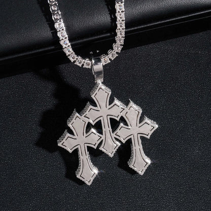 Baguette Triple Cross Pendant - Moissanite