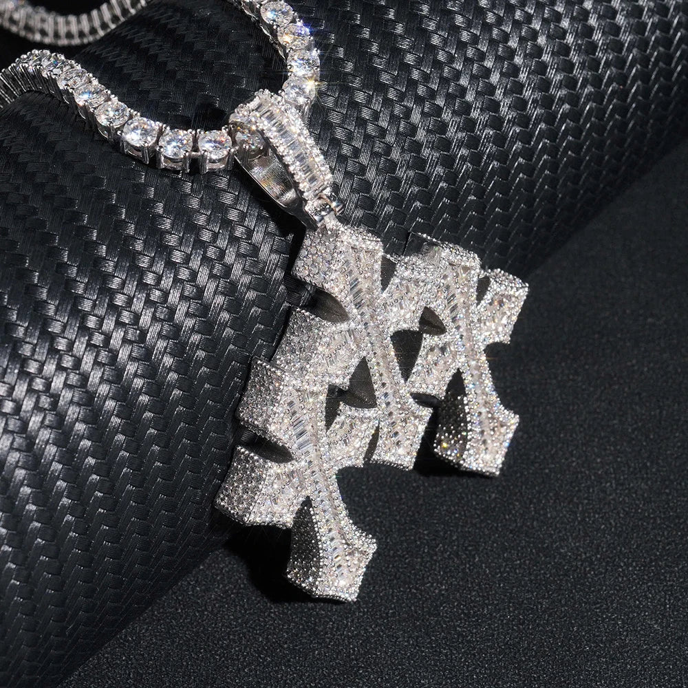 Baguette Triple Cross Pendant - Moissanite