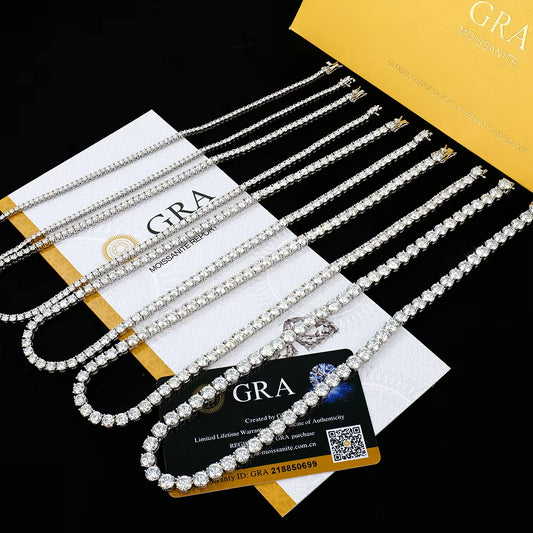 Custom Men Women 2-6Mm 925 Sterling Silver Ice Out Gra Certified Vvs Diamond Mossanite Moissanite Tennis Jewelry Chain Necklace