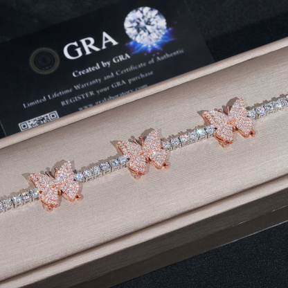 3mm Two Tone Butterfly Tennis Bracelet - Moissanite