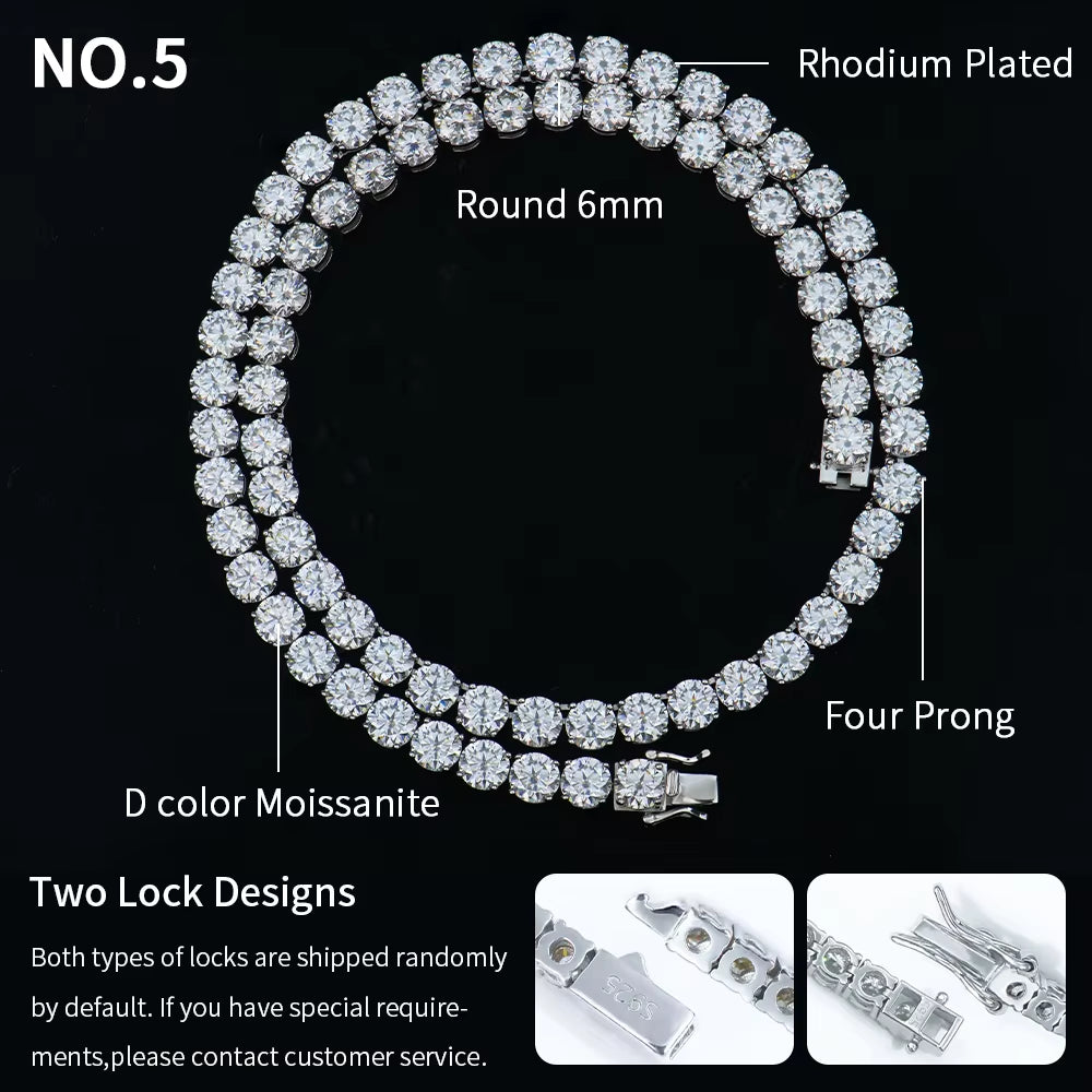 Custom Men Women 2-6Mm 925 Sterling Silver Ice Out Gra Certified Vvs Diamond Mossanite Moissanite Tennis Jewelry Chain Necklace