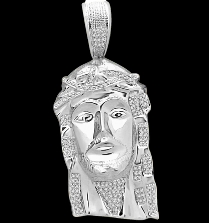 Jesus Head Pendant - .65 Natural Diamond 925 Silver