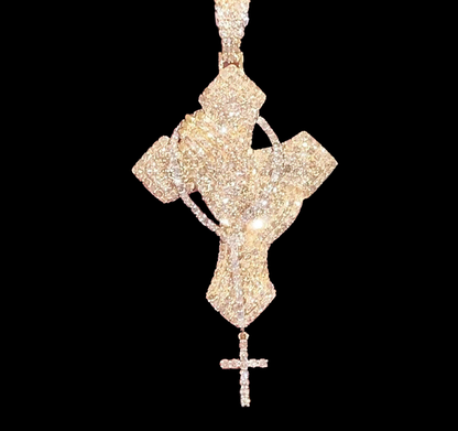 Prayer Hands Cross Pendant - 3.75ct Natural Diamond 10k Yellow Gold