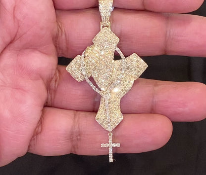 Prayer Hands Cross Pendant - 3.75ct Natural Diamond 10k Yellow Gold