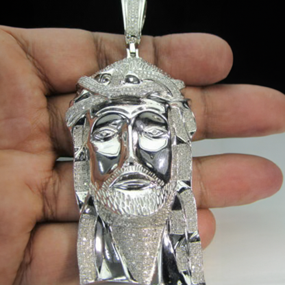 Jesus Head Pendant - 2.50ct Natural Diamond 925 Silver